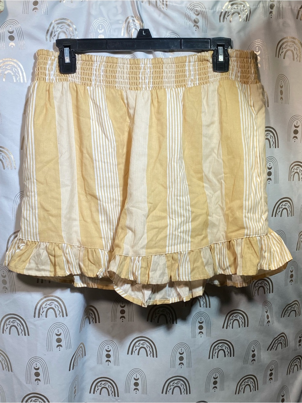 Striped Yellow Ruffle-Hem Skort with Smocked Waist